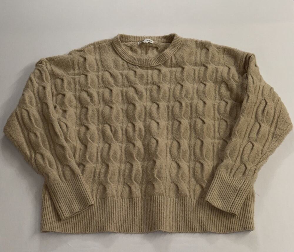 Vigoss Women’s Tan Cable Knit Fuzzy Crewneck Sweater Size M